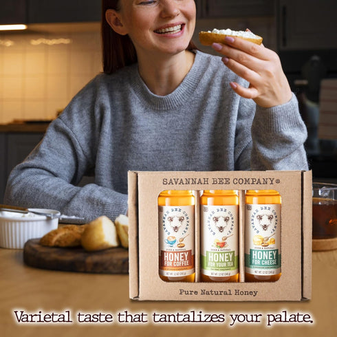 Set 3 Oz Set 3 Set Savannah Bee Everyday Honey Sampler - Sampler in Bottles - Honey for Coffee, Tea, and Cheese Boards