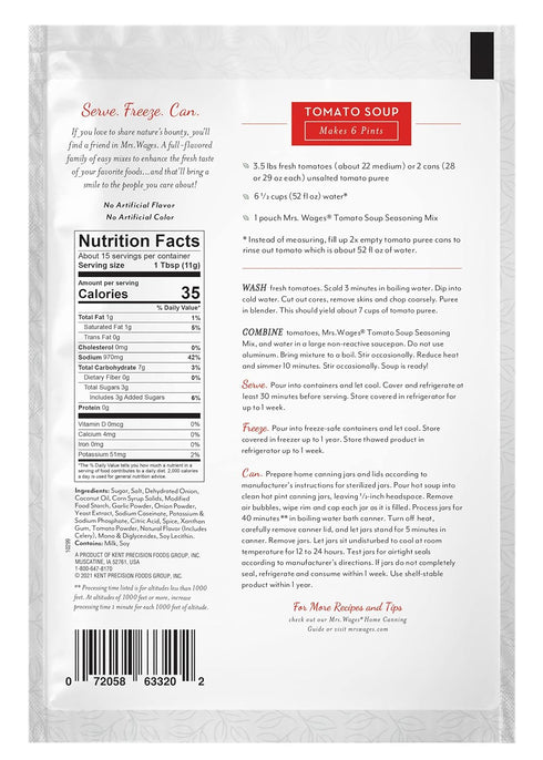 5.5 oz Packet Pack 6) Mrs. Wages Tomato Soup Seasoning Mix, Easy-To-Use, Simple Homemade Tomato Soup, Great Flavor
