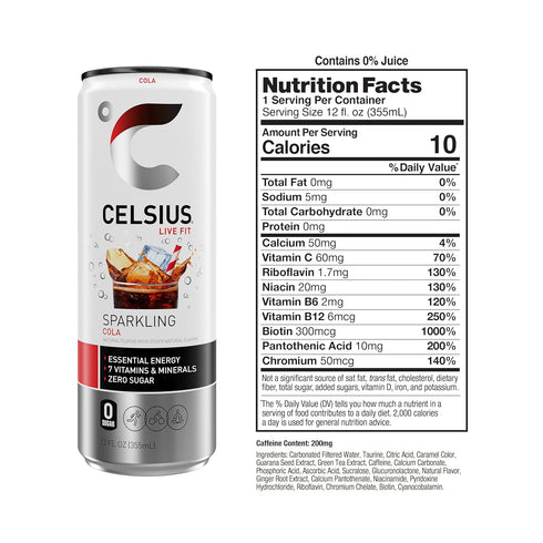 12 Oz (Pack 12) CELSIUS Sparkling Cola, Sugar Free Energy Drink, Fl