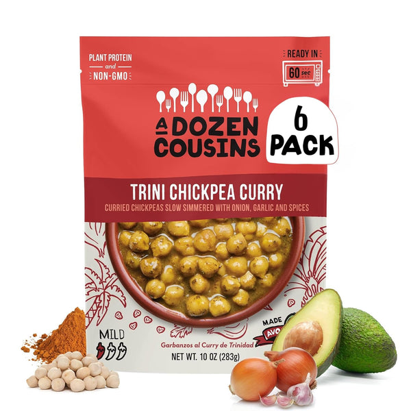 A Dozen Cousins Vegan Chickpea Curry 6pk, Seasoned Healthy Microwave Curry Chickpeas