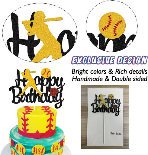 Softball Cake Topper, Baseball Cake Topper for Girl Boy Birthday Party, Girl's Softball Pitcher Cake Decor