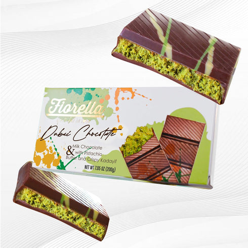7.05 Oz Fiorella Dubai Chocolate Bar Pistachio, Luxury & Premium Dubai Milk Chocolate Bar Filled with Pistachio Butter
