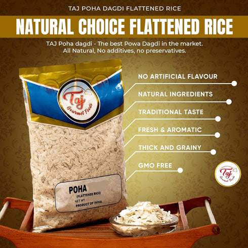 TAJ Gourmet Foods 2-Pounds TAJ Poha Dagdi Flattened Rice, Powa Dagdi, Powa