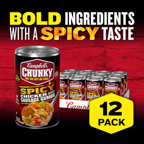 18.8 oz (Pack 12) Campbells Chunky Soup, Spicy Chicken and Sausage Gumbo, Can