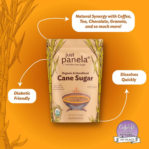 1 100% Just Panela Organic Unrefined Cane Sugar Pound | Unprocessed, Raw Sugar | Panela Great for Baking, Cooking