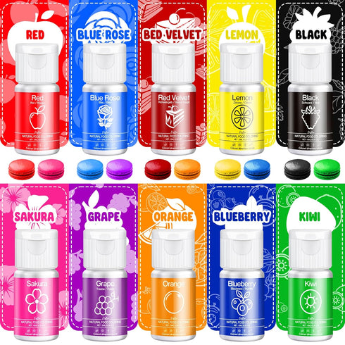 10 Set, 3.5oz/100ml Natural Food Coloring - Plant-Based Liquid Food Coloring Artificial Dye Free, All Nature Food Dye