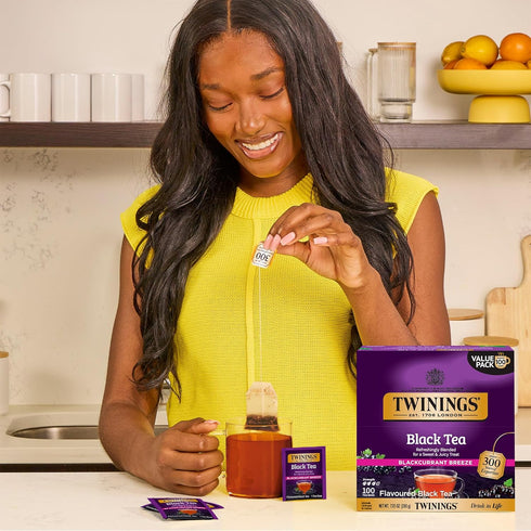 100 Count (Pack 1), 100 Twinings Blackcurrant Breeze Black Tea Individually Wrapped Bags, of Sweet, Tangy Taste