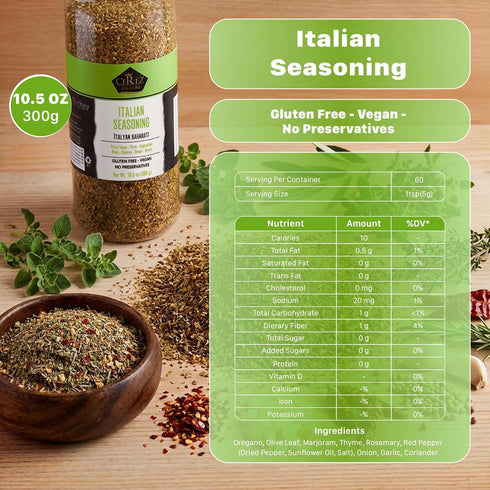 10.5 oz Cerez Pazari Italian Seasoning Classic Herb Blend with Oregano, Olive Leaf, Rosemary, Thyme & Marjoram Non-GMO