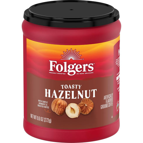 9.6 Folgers Toasty Hazelnut Flavored Ground Coffee, Ounce