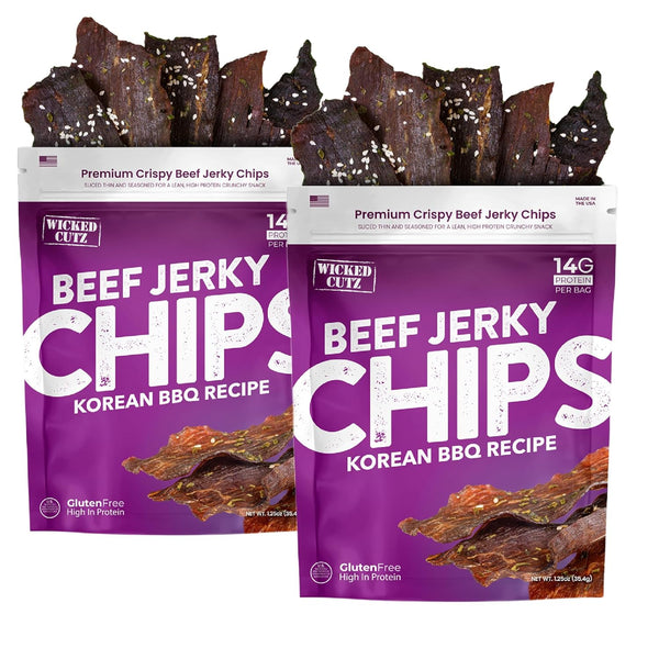 Wicked Cutz Korean BBQ Beef Jerky Chips, 14g Protein per Bag, Crispy