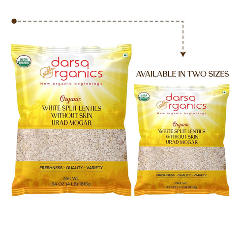 2lb Darsa Organics Urad Dal Split Without Skin (Urad Mogar) USDA Organic White Matpe Split Lentils | Non-GMO