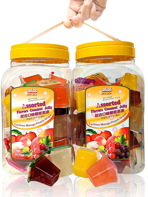 Jin Jin Assorted Coconut Jelly Candy Jin Jin Assorted Fruit Lychee Mango Peach Grape Jelly Cups 52.9 oz