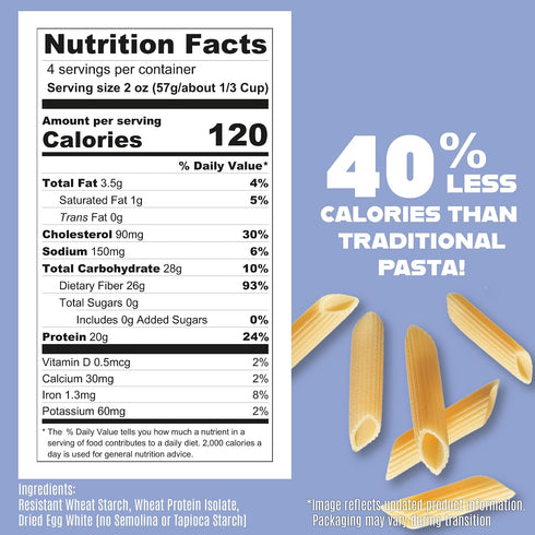 8oz (3 Pack) 20g 2g 26g Care Free Kitchen Plain Penne Keto Pasta Noodles, High Protein, Low Carb Net Carbs, High Fiber