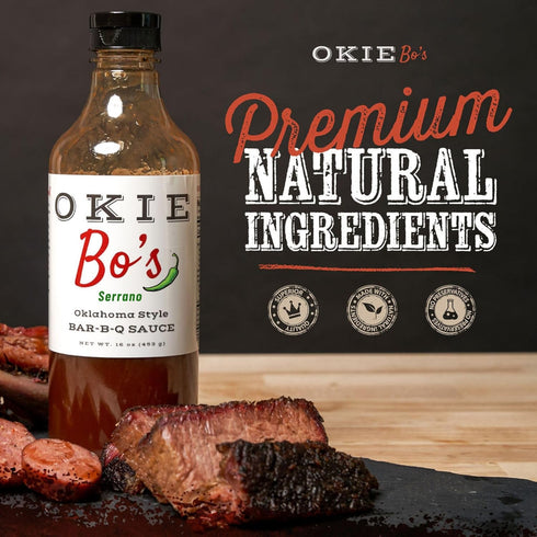 OkieBo's BBQ Sauce - Serrano, Oklahoma Style, Perfect Sauce for Creating Competition Style Ribs, Pork, Brisket, Salmon