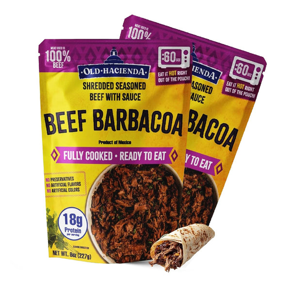Old Hacienda Beef Barbacoa, | 100% Shredded Seasoned Beef with Sauce |