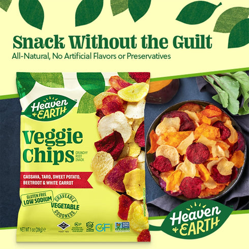 1oz (6 Pack) Heaven & Earth Veggie Chips, Root Vegetable Medley Chips Thin & Crisp | Perfect Snack & Salad Topper | Non