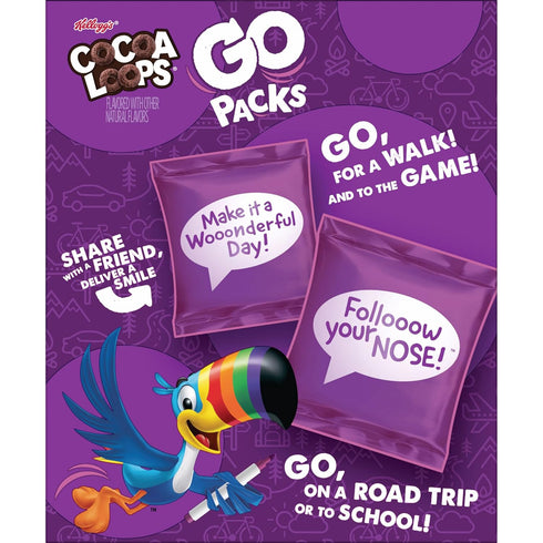Packs 9.5oz (10 Kellogg's Cocoa Loops Go Cereal, Kids Snacks, Lunch Snacks, Original, Box Pouches)