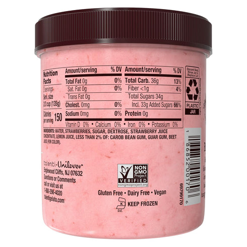 talenti Summer 1 Dairy-Free Sorbetto for Your Next Indulgence, Strawberry with Real Strawberries in Each Jar, pint