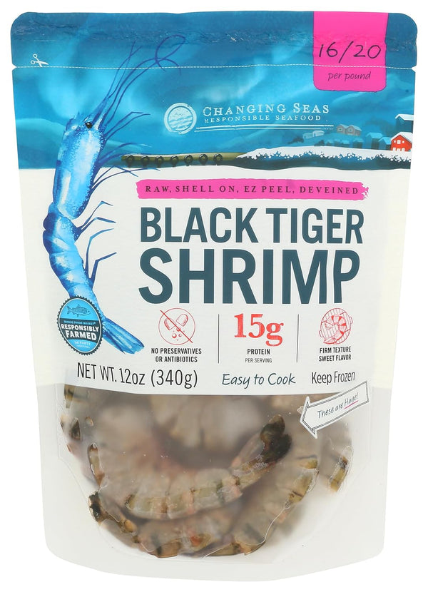 Changing Seas Easy Peel Black Tiger Shrimp 16-20 Count, 12 OZ
