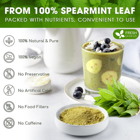 8oz FreshDrinkUS, Premium Spearmint Leaf Powder Pure Natural Mint Powder for Tea, Smoothies, Cooking, and Baking