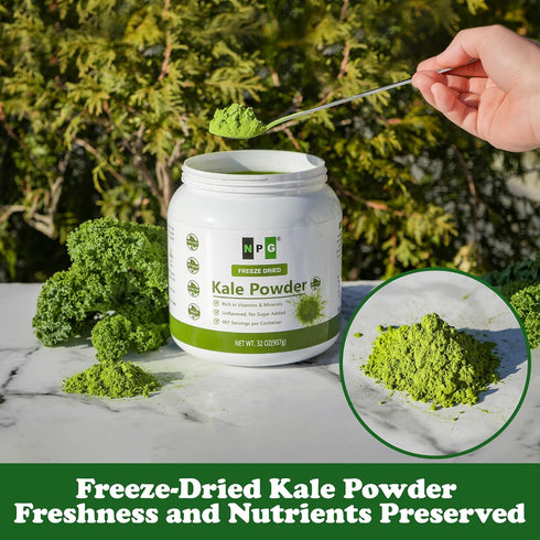 32 Oz (2 LB), 100% 907 NPG Freeze-Dried Kale Powder Pure, servings, Non-GMO, Superfood powder, No Sugar Added, Raw
