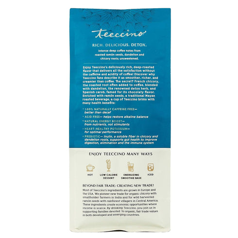 Teeccino Dandelion Dark Roast Herbal Coffee, Caffeine-Free Alternative with Prebiotics, 10 oz