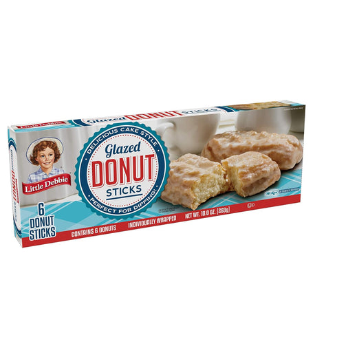6 10 OZ Little Debbie Donut Sticks Individually Wrapped Snack Cakes, Box