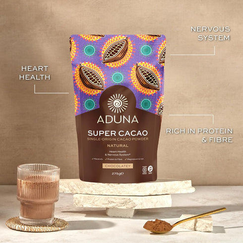 100% 275g Aduna Super-Cacao Powder | Natural Ghanaian Cacao for Heart Health & Energy Support | Natural Vegan Source