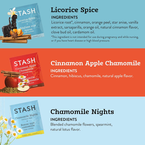 6 Pack, 6 18-20 Stash Tea Soothing Herbal Tea Flavor Variety Boxes With Tea Bags Each
