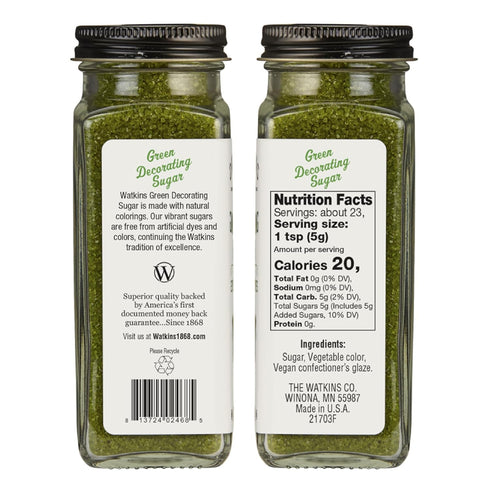 4.2 1-Pack Watkins Green Decorating Sugar (No Artificial Dyes), Non-GMO, Kosher, Ounce