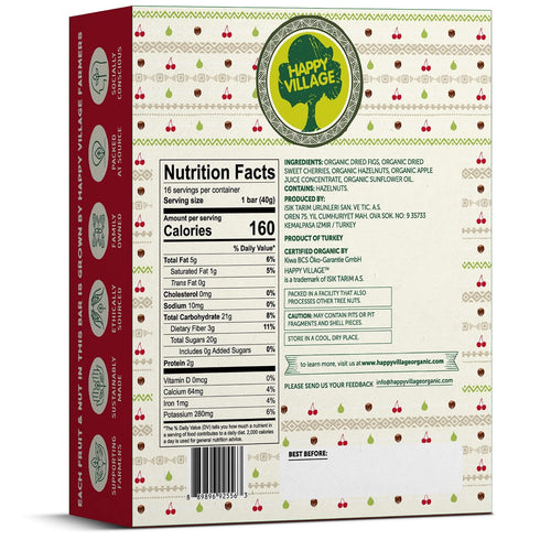 (16 1.4 OZ Happy Village Organic Fruit & Nut Bar, SWEET CHERRY | Gluten Free, No Refined Sugar, Kosher, Non-GMO, Vegan