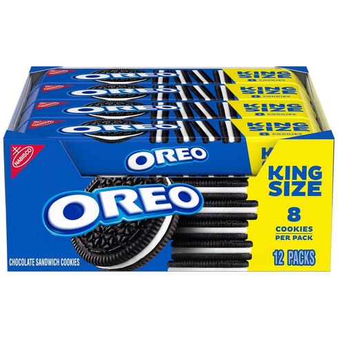 OREO Chocolate Sandwich Cookies, King Size, 12 Snack Packs (8 Cookies Per