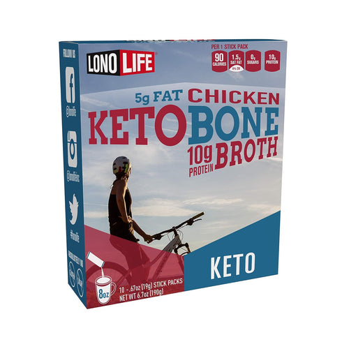 LonoLife Keto Chicken Bone Broth Powder Mix - 10g Protein, Collagen-Rich, Keto & Paleo Friendly, 10 Portable Stick Pack