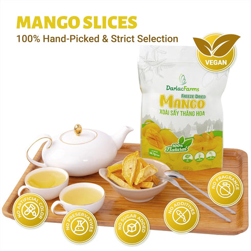Pack 6, 2 Oz DARLAC FARMS Freeze Dried Mango Slices, No Sugar Added, Healthy Fruit Snacks for Kids, Adults & All Ages
