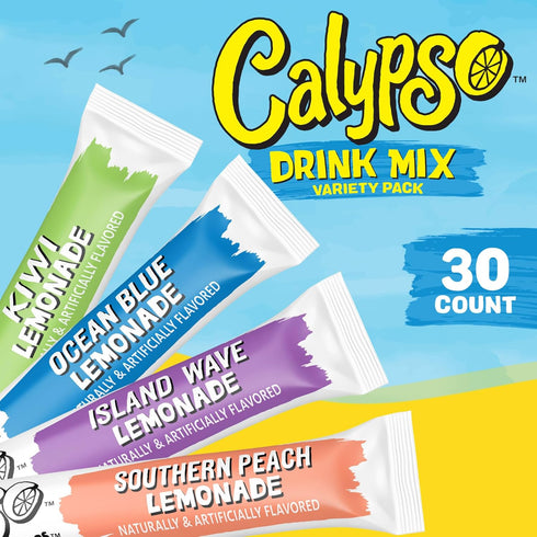 Pack Packets 30 Count Calypso Singles To Go! Drink Mix Variety Lemonade On-the-Go Powdered Drink Mix Low Calorie Water