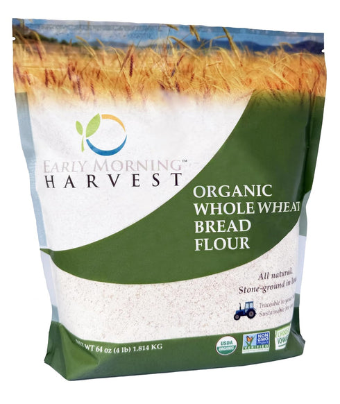 Early Morning Harvest Organic Whole Wheat Bread Flour - Made from Non-GMO Whole Wheat - Stone Ground Flour for Baking