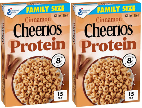 Cheerios Protein Cereal,Cinnamon,8g Protein,Family Size,15 oz,(Pack of 2)