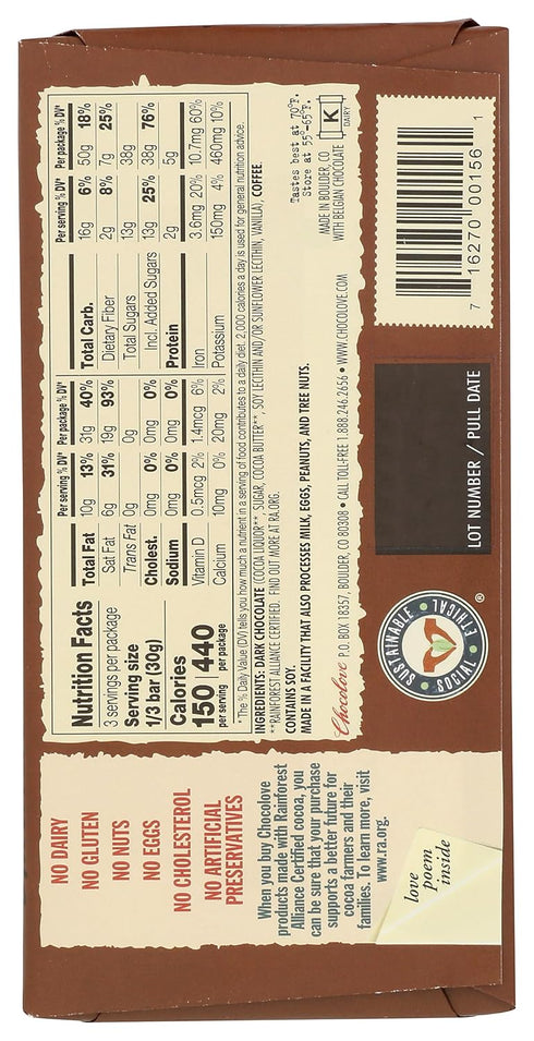 3.2 oz. Chocolove - Dark Chocolate Bar Coffee Crunch