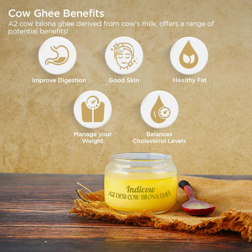 Indicow A2 (500ml (16.91oz), A2 a2 Desi Cow Ghee, Clarified Butter | Grass Fed Cows | Kankrej Cow Ghee) | Keto