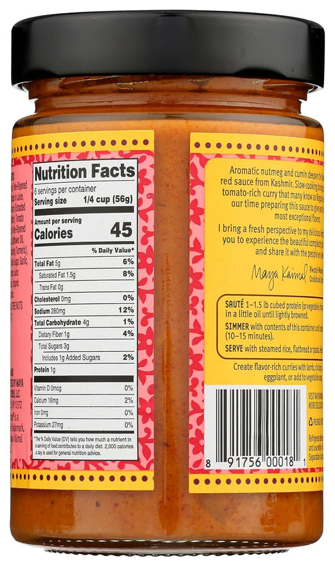 12.5 oz, Simmer Maya Kaimal Kashmiri Curry Sauce, Mild Indian Sauce with Tomato and Nutmeg. Vegan, Gluten Free, Non-GMO