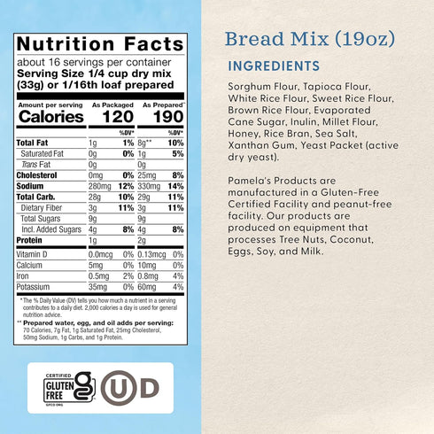 19-Ounce Packages (Pack 6) Pamela's Products Gluten Free, Bread Mix
