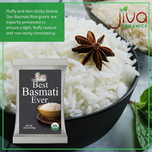 10 LB Organic Basmati Rice Bag - Pure, Long, Premium Quality from India - by Jiva Organics