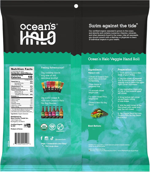 5 Pack, Ocean's Halo Organic Sushi Nori, Vegan, Perfect for Rolls and Wraps