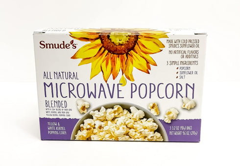 Smude's Brand All Natural Microwave Popcorn - Blend of White & Yellow Popcorn, Healthy Snack, Gluten Free, Vegan