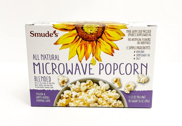 Smude's Brand All Natural Microwave Popcorn - Blend of White & Yellow Popcorn, Healthy Snack, Gluten Free, Vegan