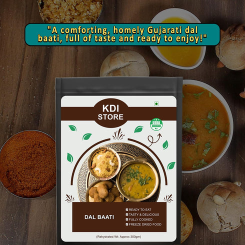 Store Dried,120g KDI Ready to Eat Dal Baati, Traditional Gujarati Lentil Curry with Wheat Balls, USDA Organic, Freeze