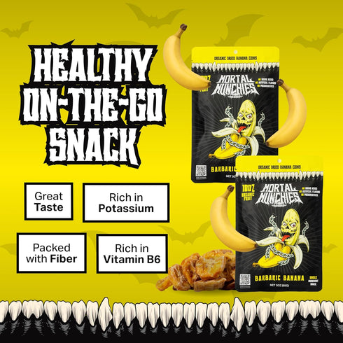 (6 Pack, 3 Oz) Mortal Munchies - Banana Dried Fruit Real Fruit Snack, Sweet and Chewy, Rich in Potassium, Fat-Free