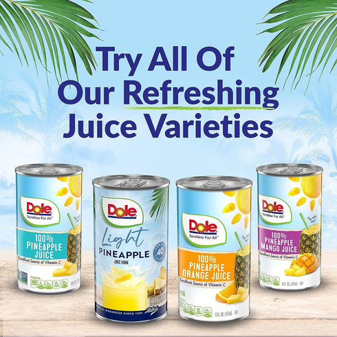40 100% 6 Oz (Pack 48) Dole Light Pineapple Juice Drink, No Added Sugar, Calories Per Can, Excellent Source of Vitamin