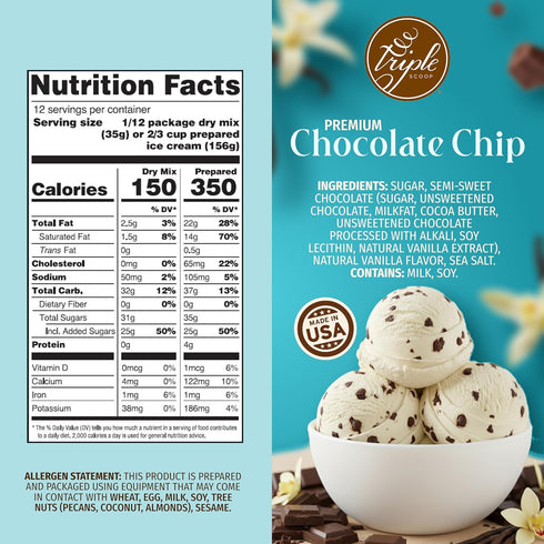 (2) 5 2 (2 Triple Scoop - Premium Vanilla Choc Chip Ice Cream Mix For Ice Cream Maker. Simple, Easy, Delicious. From