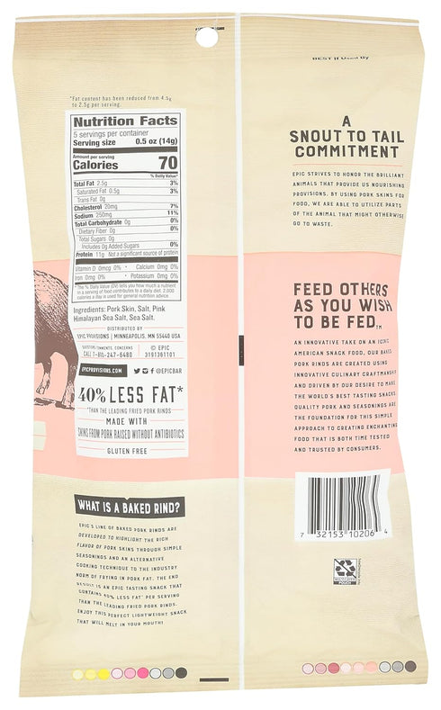 2.5 OZ EPIC PROVISIONS Oven Baked Himalayan Sea Salt Pork Rinds